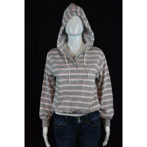 Golden Wings size M Long Sleeve Striped Gray, Pink, and White Hooded Top